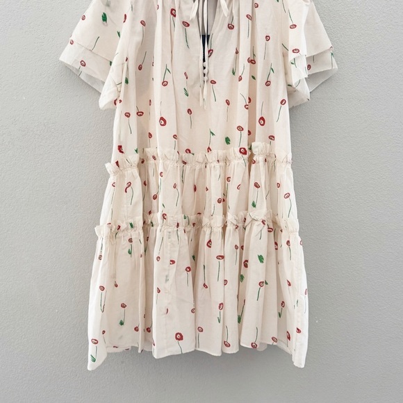 Hunter Bell Merritt Mini Dress Cream Cotton Silk Tiered Flutter Feminine L NWT - Picture 8 of 14